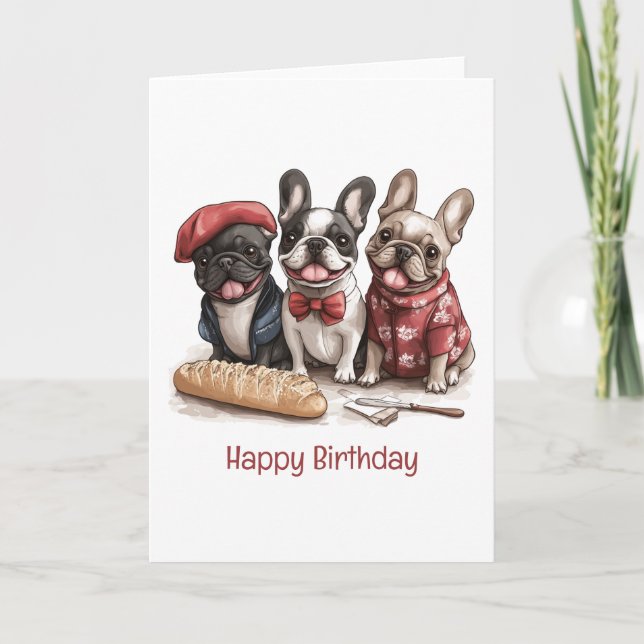 Tarjeta Happy Birthday Bonjour French Bulldogs (Anverso)