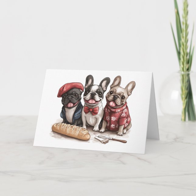 Tarjeta Happy Birthday Bonjour French Bulldogs (Anverso)
