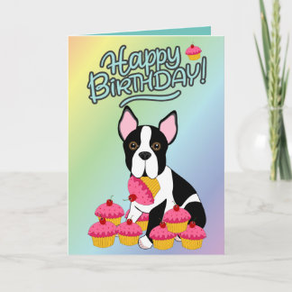Tarjeta Happy Birthday! Boston Terrier Cupcakes Card