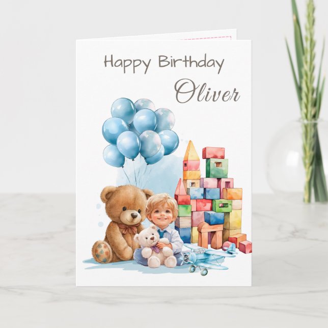 Tarjeta Happy Birthday Boy Watercolor Birthday Card (Anverso)