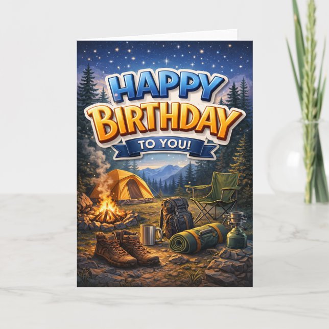 Tarjeta Happy Birthday - camping (Anverso)