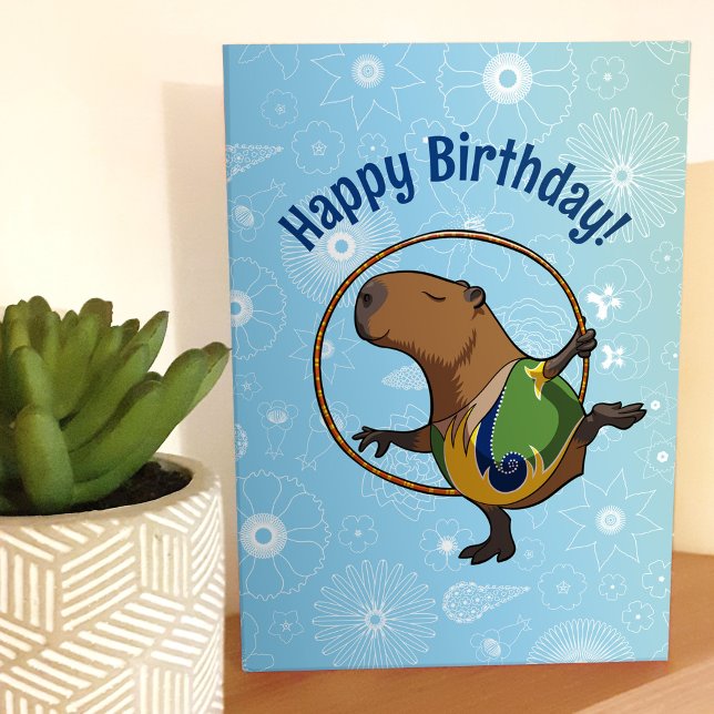 Tarjeta Happy Birthday! Capybara Gymnast With Hoop Cartoon (Subido por el creador)