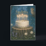 Tarjeta Happy Birthday card with magic forest and owl<br><div class="desc">Happy Birthday card by Solitaire Bon Lavi   Magic Forest with Owl</div>