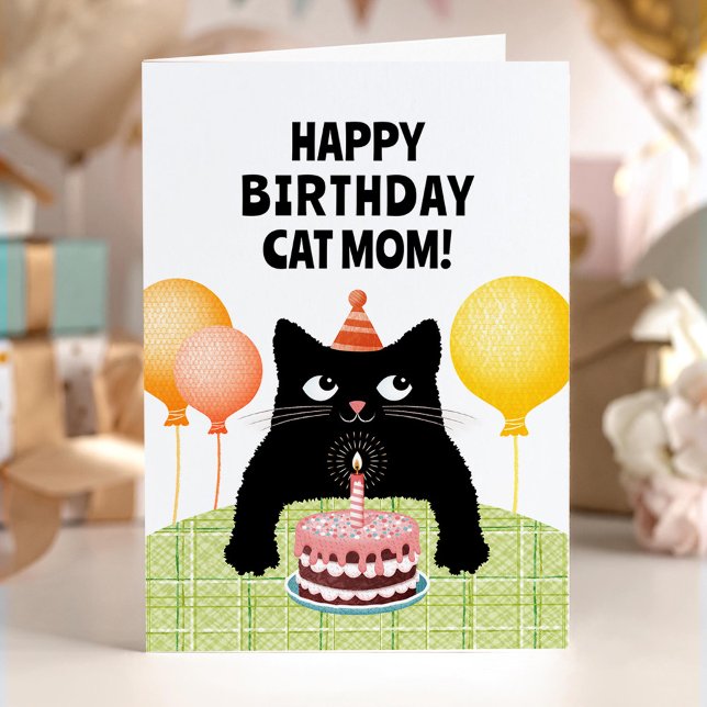Tarjeta Happy Birthday cat mum with black kitten and cake (Subido por el creador)
