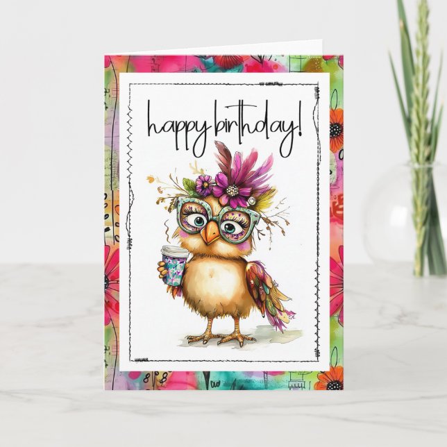 Tarjeta Happy Birthday Coffee Loving Chicken Card (Anverso)