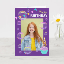 Tarjeta Happy Birthday Colorful Bubbles Bunting Purple