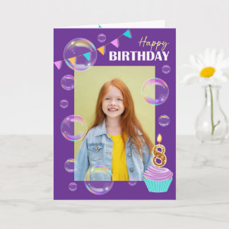 Tarjeta Happy Birthday Colorful Bubbles Bunting Purple