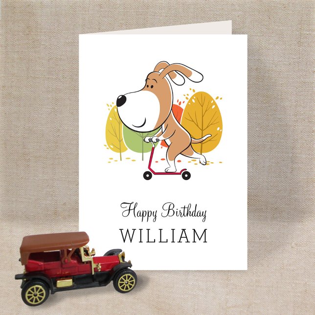 Tarjeta Happy Birthday Cute Dog Puppy Kick Scooter Card (Subido por el creador)