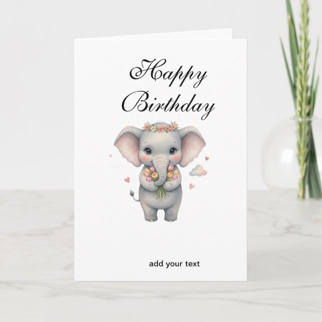 Tarjeta Happy birthday cute gray baby elephant namestylish (Anverso)