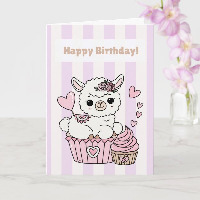 Tarjeta Happy Birthday Cute Llama Girl Card (Orquídea)
