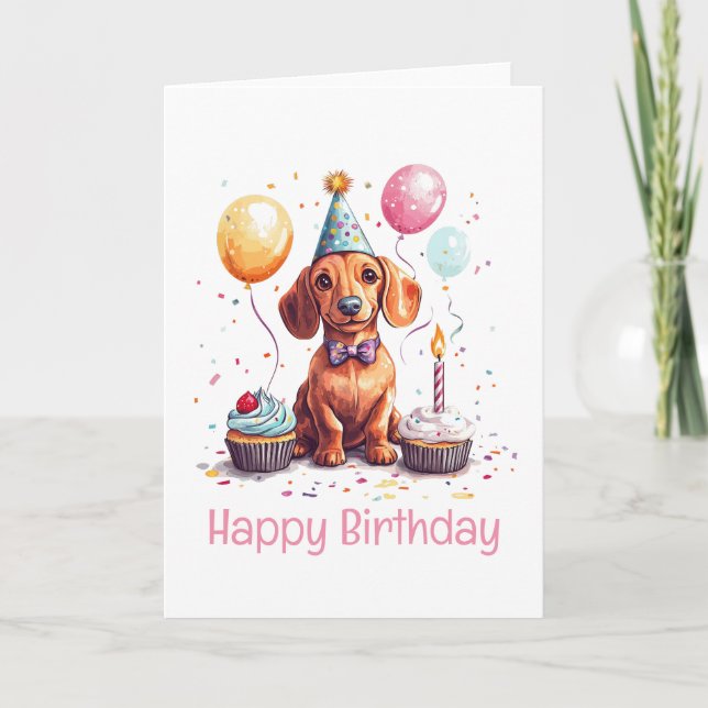 Tarjeta Happy Birthday Dachshund Dog  (Anverso)