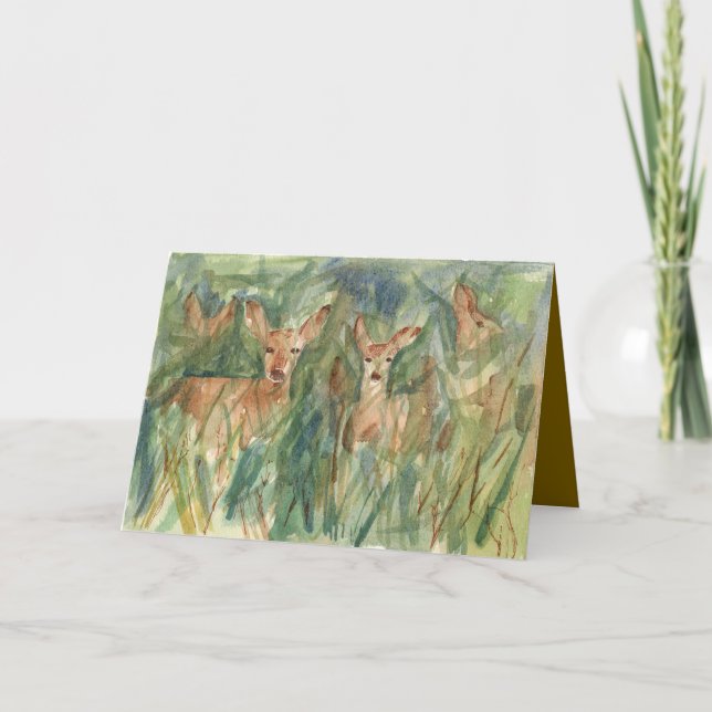 Tarjeta Happy Birthday Deer Wildlife Trees Watercolor (Anverso)