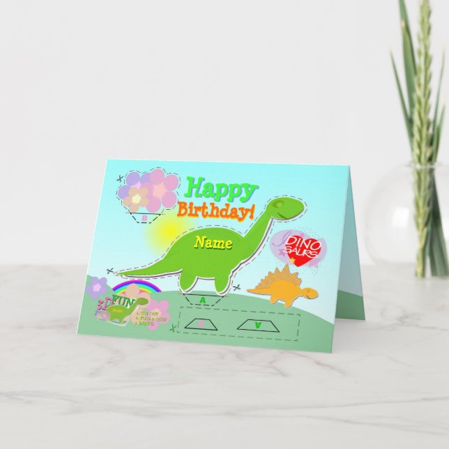Tarjeta Happy Birthday Dino Name 3D Cut & Fold Craft Card (Anverso)