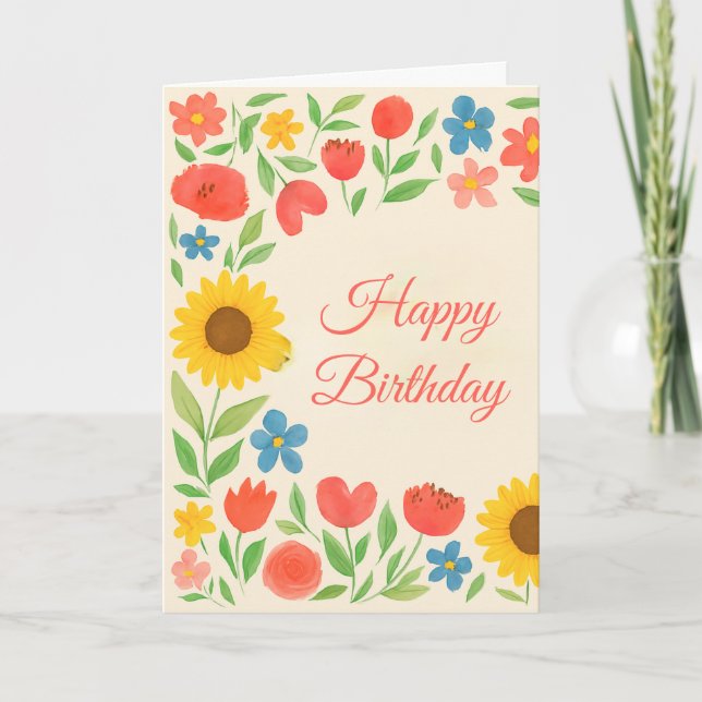 Tarjeta Happy Birthday Floral For Her Greeting  Card (Anverso)