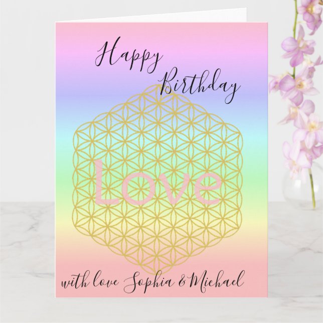 Tarjeta Happy Birthday flower of life Love Mandala (Orquídea)