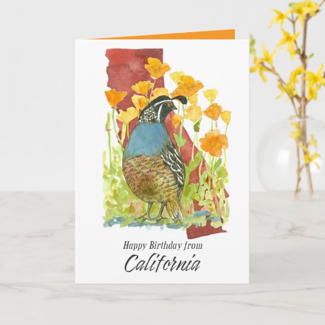 Tarjeta Happy Birthday from California Quail Poppy Flowers (flor amarilla)