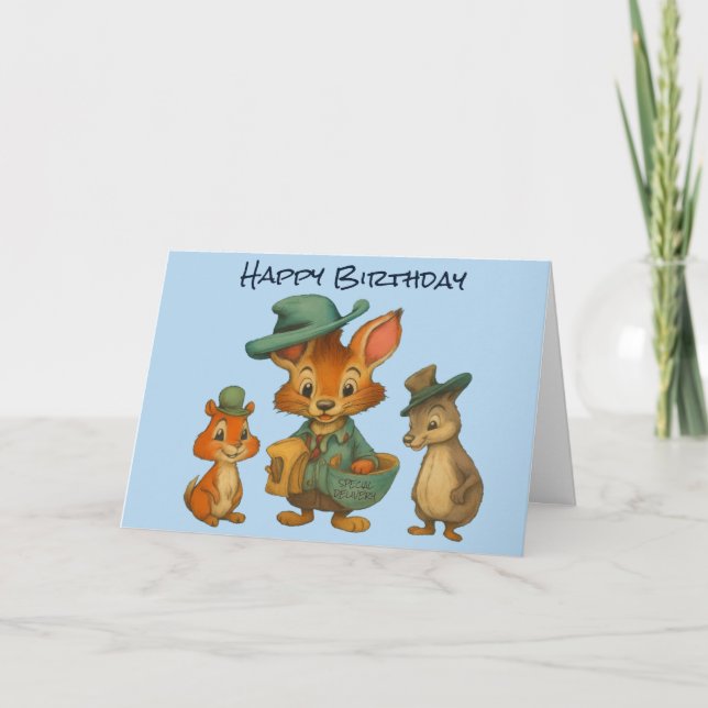 Tarjeta Happy Birthday Funny Cute Cartoon Animal Delivery  (Anverso)