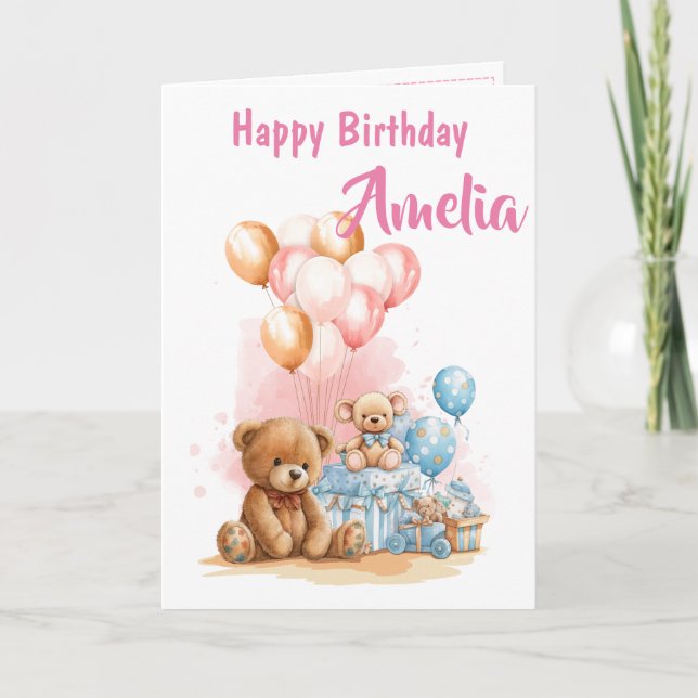 Tarjeta Happy Birthday Girl Watercolor Toys Card (Anverso)