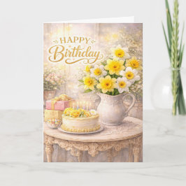 Tarjeta Happy Birthday Golden Daffodils