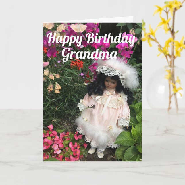 Tarjeta Happy Birthday Grandma Black doll Card (flor amarilla)