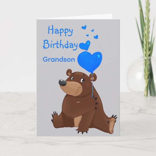 Tarjeta Happy Birthday Grandson Balloon  Bear (Anverso)