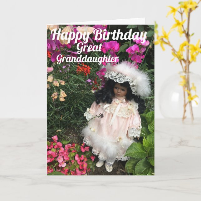 Tarjeta Happy Birthday great granddaughter Black doll Card (flor amarilla)