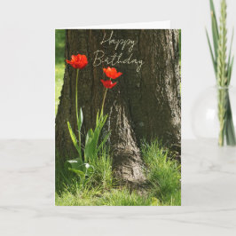Tarjeta Happy Birthday Grußkarte mit roten Tulpen