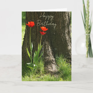 Tarjeta Happy Birthday Grußkarte mit roten Tulpen