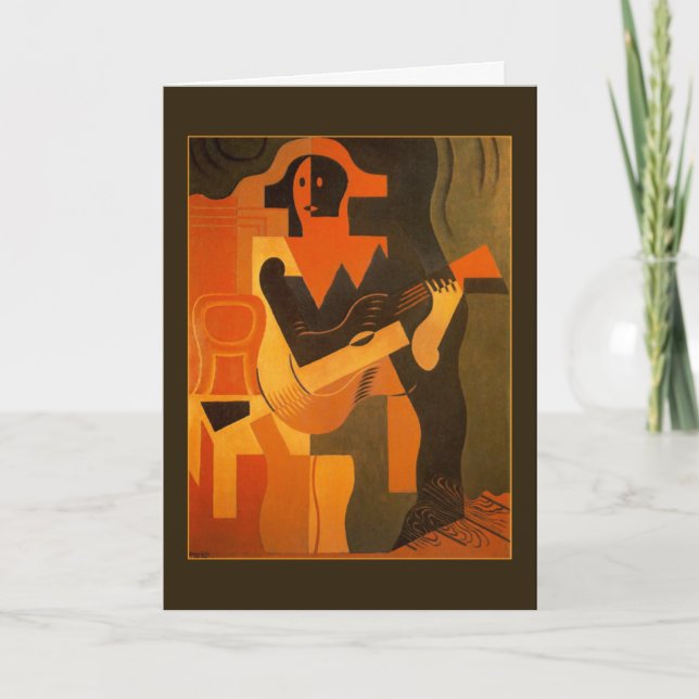 Tarjeta Happy Birthday Harlequin with Guitar (Anverso)