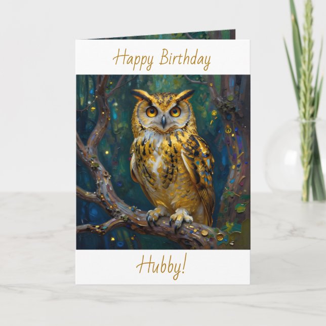 Tarjeta Happy Birthday Hubby | Owl Themed  (Anverso)