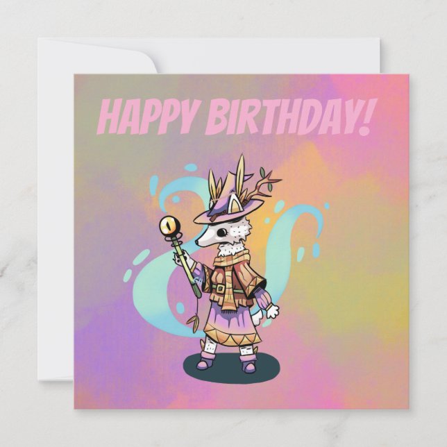 Tarjeta Happy Birthday Magical wolf (Anverso)
