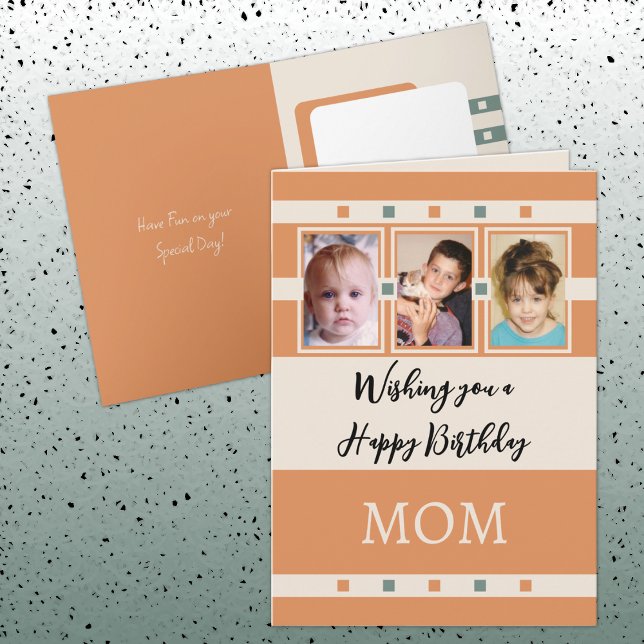 Tarjeta Happy Birthday Mom add 3 photos orange ivory (Subido por el creador)