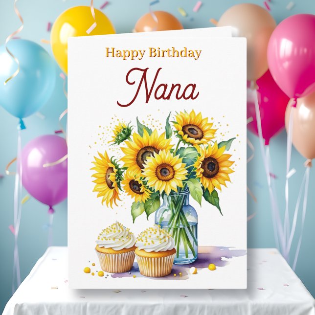 Tarjeta Happy Birthday Nana | Sunflowers and Cupcakes (Subido por el creador)