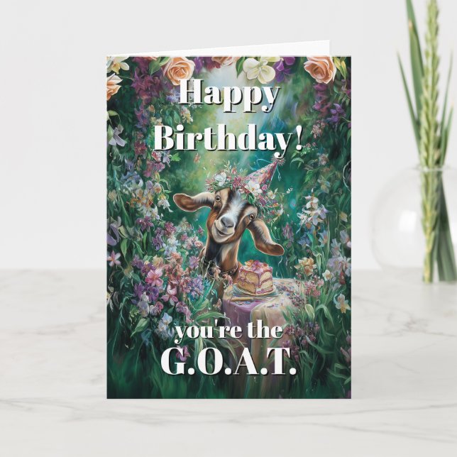 Tarjeta Happy Birthday Nubian Goat Garden Flowers (Anverso)
