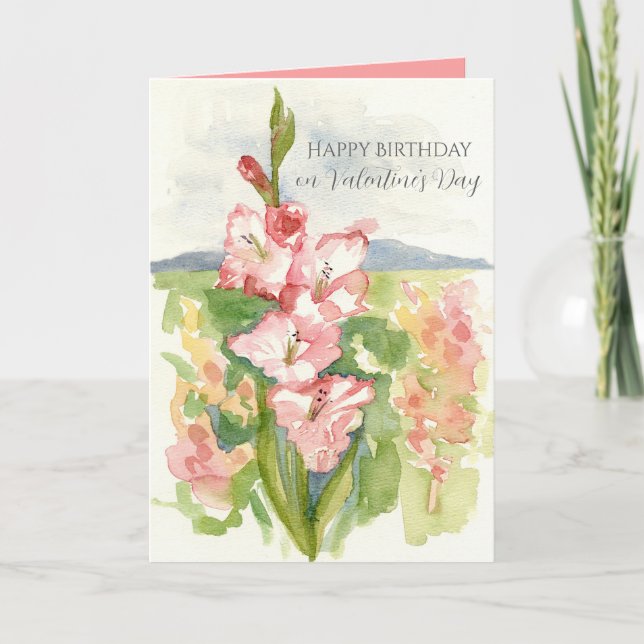 Tarjeta Happy Birthday on Valentine's Day Gladiola Flower (Anverso)