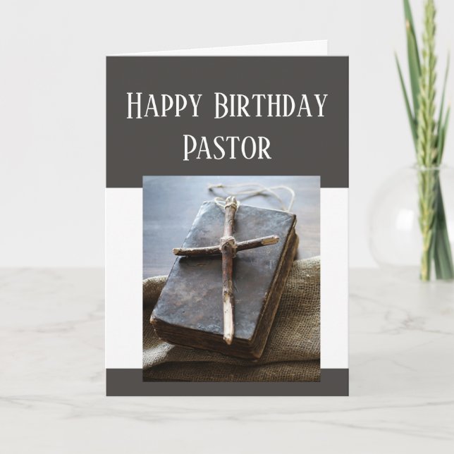 Tarjeta Happy Birthday Pastor Bible Cross Love Respect (Anverso)