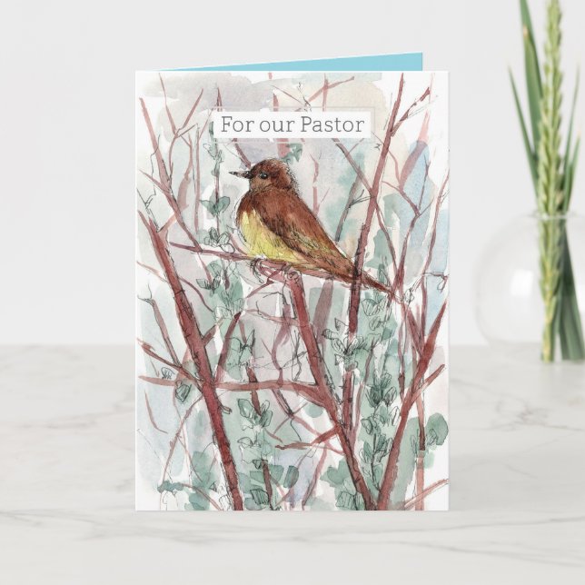 Tarjeta Happy Birthday Pastor Bird Trees Watercolor (Anverso)