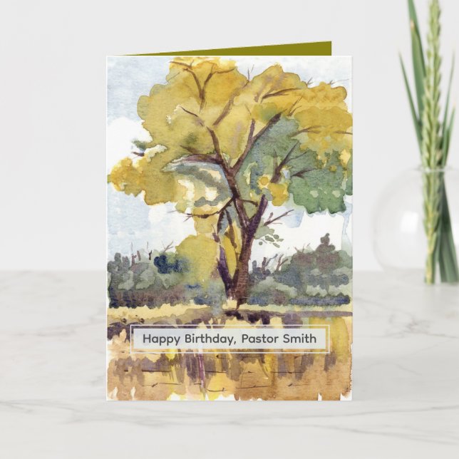 Tarjeta Happy Birthday Pastor Fall Tree Watercolor Custom (Anverso)