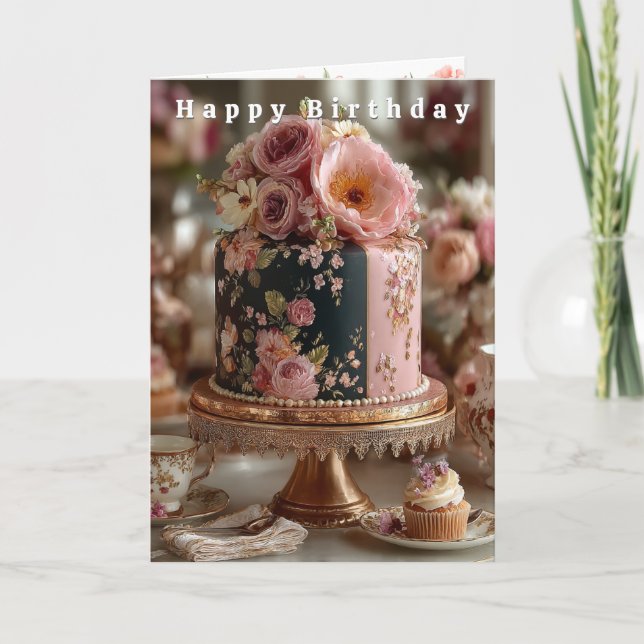 Tarjeta Happy Birthday Pretty Pink Peonies & Roses (Anverso)