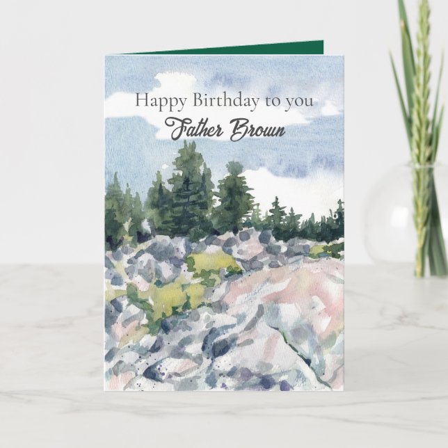 Tarjeta Happy Birthday Priest Mountain Forest Landscape (Anverso)