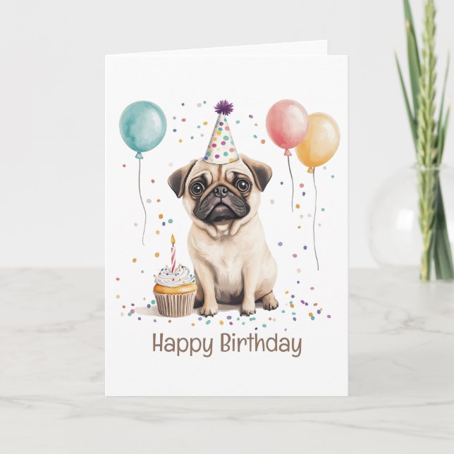 Tarjeta Happy Birthday Pug Dog (Anverso)