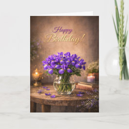 Tarjeta Happy Birthday Purple Iris Candlelight