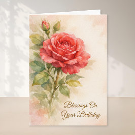 Tarjeta Happy Birthday Red Rose Floral Christian
