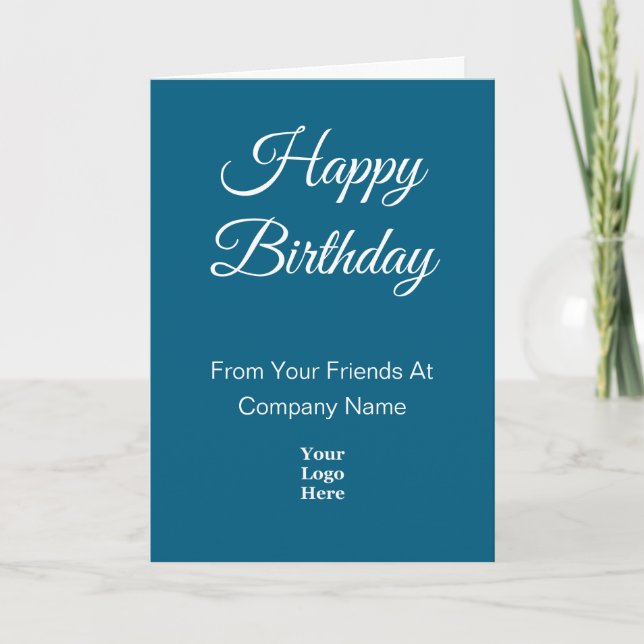 Tarjeta Happy Birthday Script Blue and White Business Logo (Anverso)