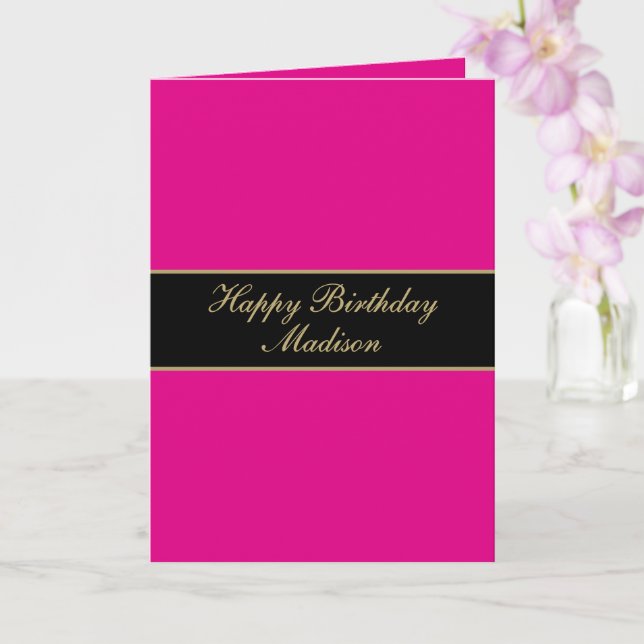 Tarjeta Happy Birthday Script Name Pink Black Gold (Orquídea)