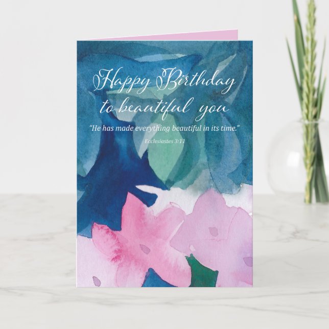 Tarjeta Happy Birthday Scripture Ecclesiastes 3 11 Flowers (Anverso)
