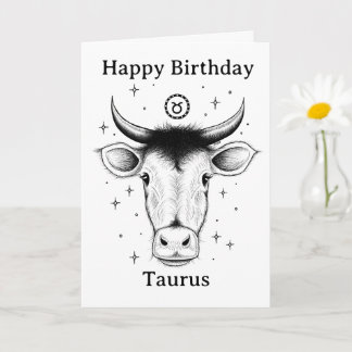 Tarjeta Happy Birthday Taurus Bull Hand-drawn