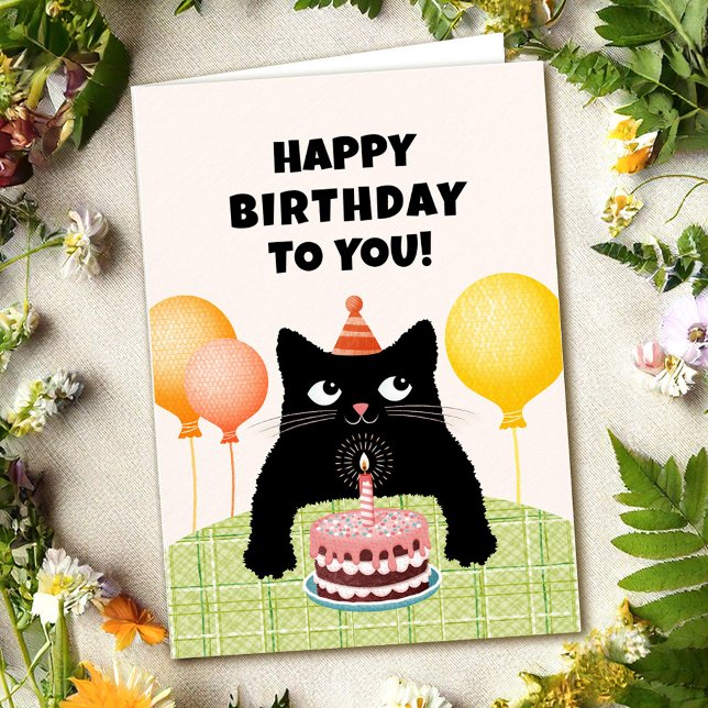 Tarjeta Happy Birthday to you with black kitten and cake (Subido por el creador)