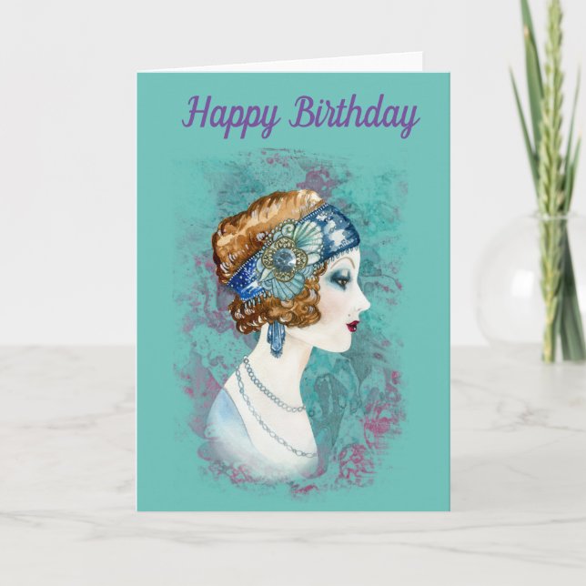 Tarjeta Happy Birthday. Twenties Lady. (Anverso)