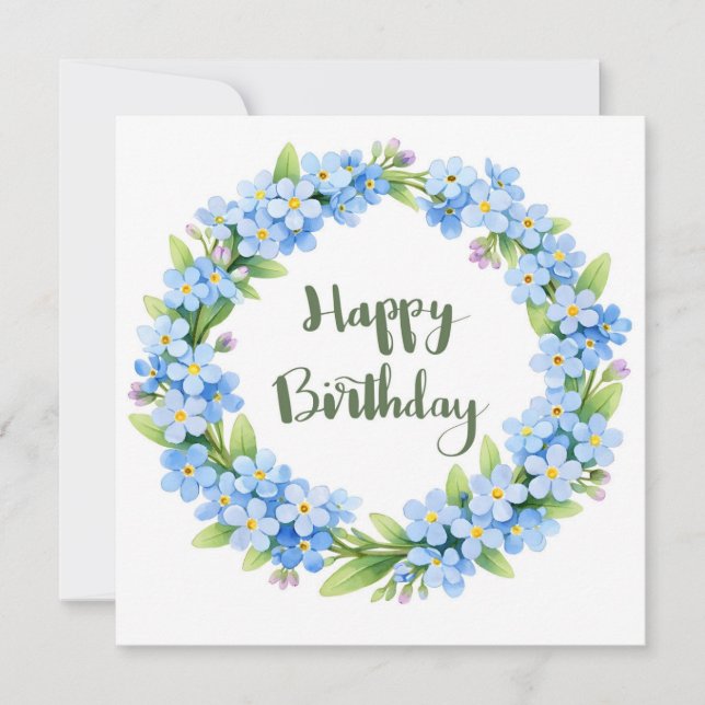 Tarjeta Happy Birthday Watercolor Forget Me Not Flowers  (Anverso)